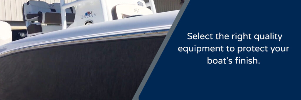 Select the right quality equipment to protect your boat's finish - Close up of a Crevalle 26 bay boat