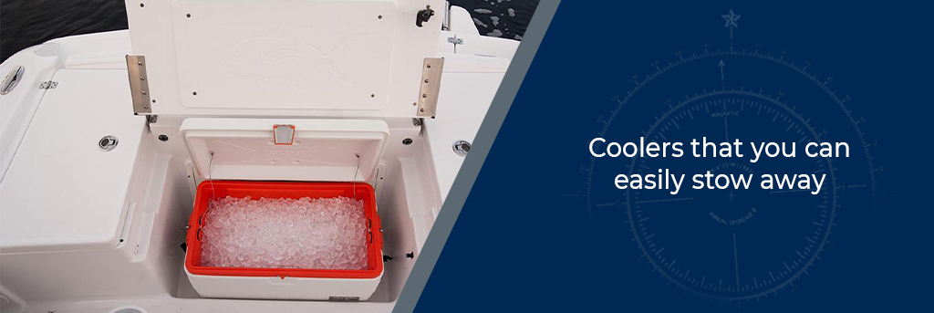 Coolers that you can easily stow away - Image of a cooler full of ice under an area that doubles as a seat