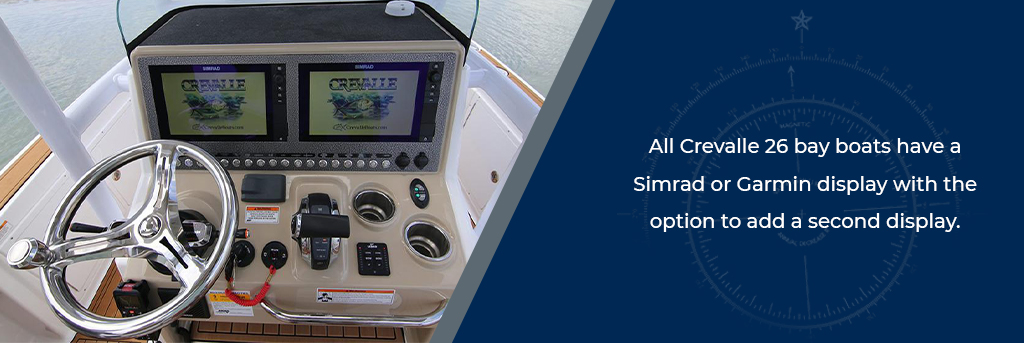 All Crevalle boats come with a Simrad or Garmin Display with the option to add a second - Image of a Dual Console Simrad Display