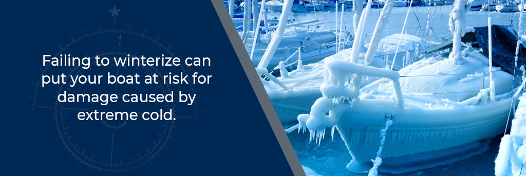 Failing to winterize can put your boat at risk for damage caused by extreme cold - Image boats frozen with ice and snow