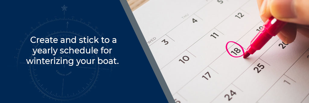 Create and stick to a yearly schedule for winterizing your boat - image of a person circling a date on a calendar