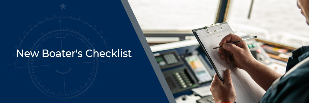 New Boater's Checklist - image of a boater at the controls holding a clipboard