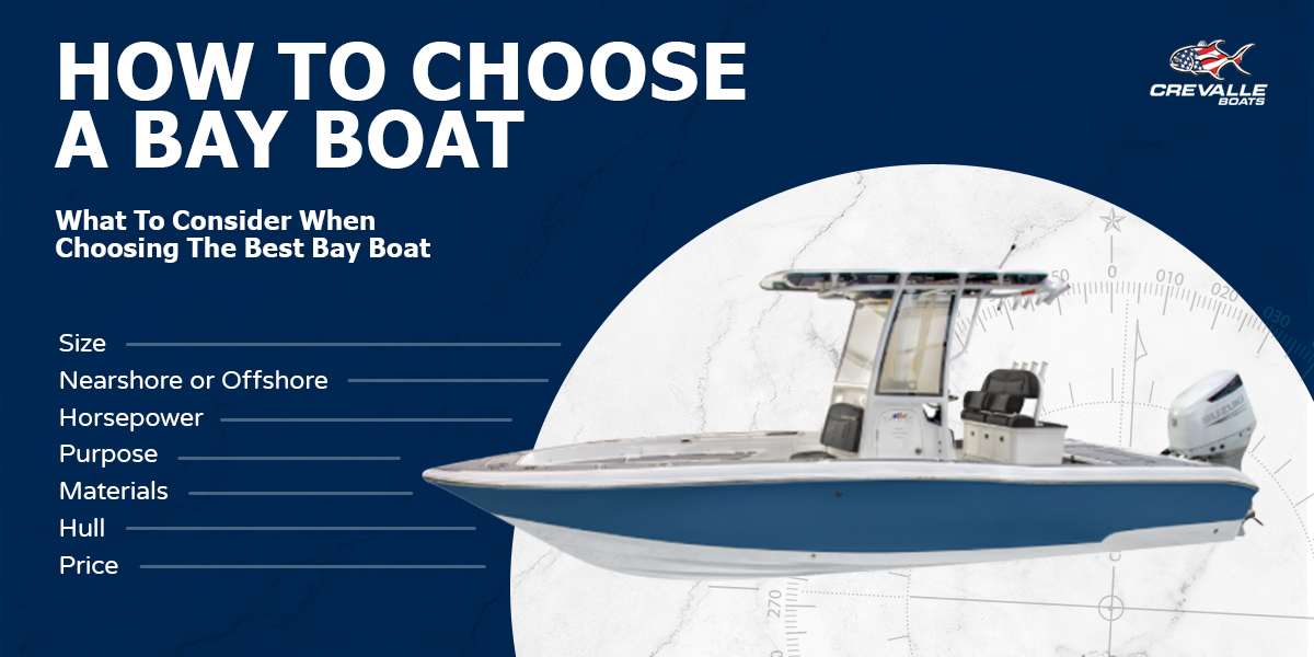 How To Choose A Bay Boat - What To Consider When Choosing The Best Bay Boat - Size, Nearshore or offshore, Horsepower, Purpose, Materials, Hull, Price - Image of a 26 foot Crevalle bay Boat