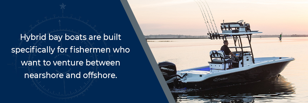 Hybrd bay boats are built specifically for fisherman who want to venture between nearshore and offshore - Man venturing offshore in a Crevalle hybrid bay boat